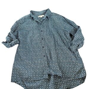 Michael Kors Navy Geometric Button Down Shirt